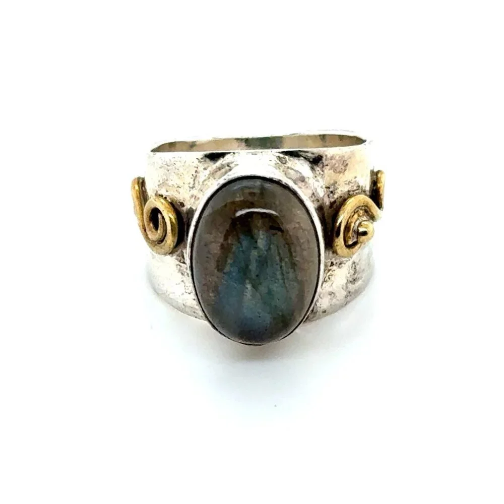 925 Stone Ring with Gold Accent